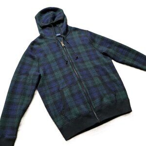Polo Ralph Lauren Zip Up Hoodie Cardigan Sweater Blackwatch Plaid Washable Wool
